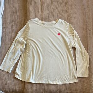 Cream Long Sleeve Shirt with Embroidered Hot Pink Heart